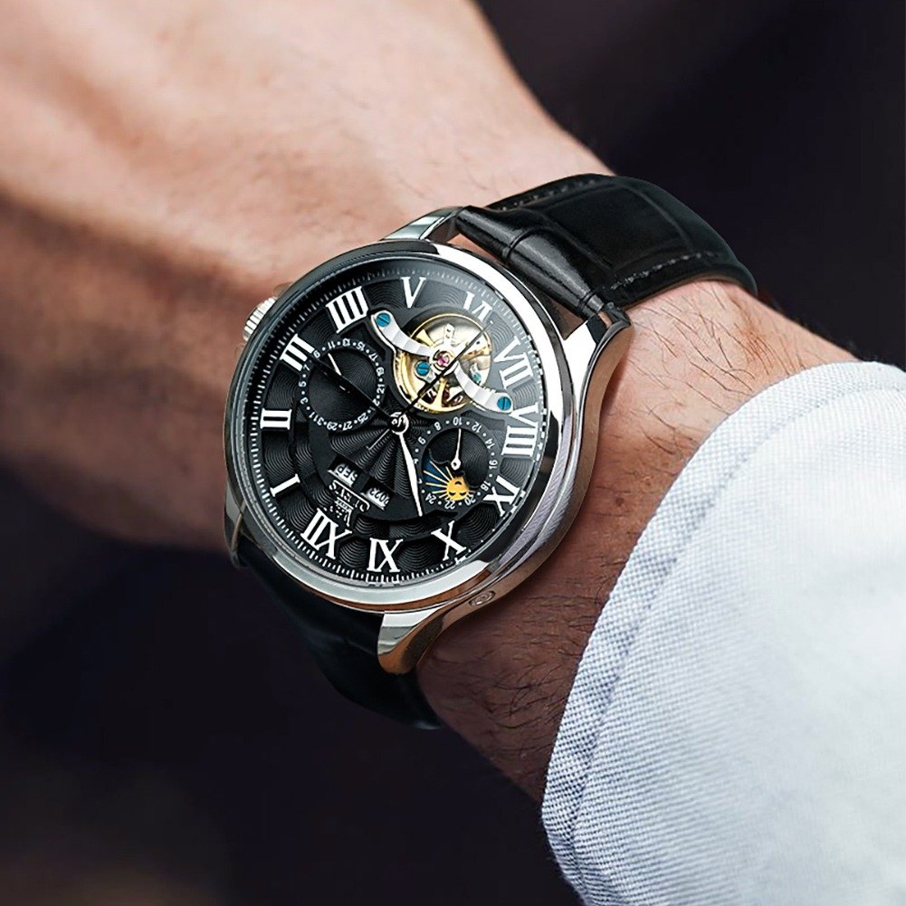 OLEVS OP-7013 Cinturón - Plata Negro